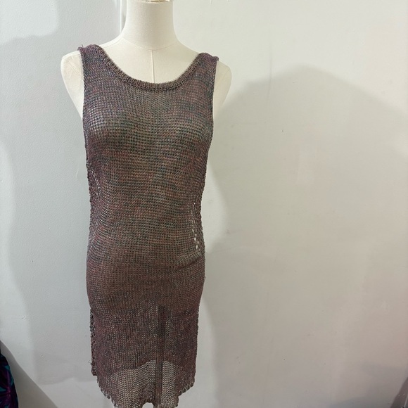 Sabora Y2K Metallic Pink Gold Mesh Net Dress Swim Coverup Sz S Shimmer - Picture 1 of 9